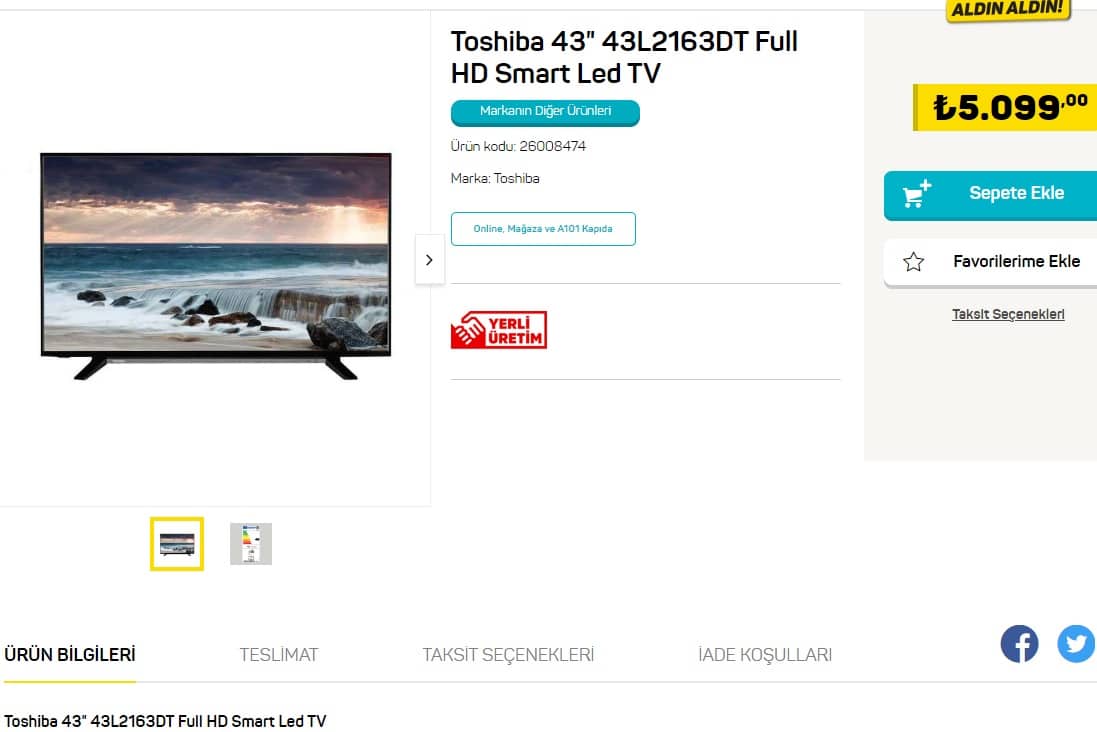 A101 Toshiba 43L2163DT Fiyat Yorum İnceleme ve Panel Teknik Özellikler