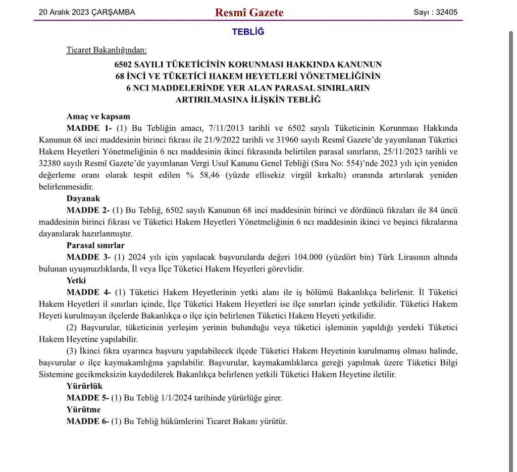 2024 Yılı Tüketici Hakem Heyeti Parasal Üst Sınırı 104.000TL 1 | İnceleriz Bilinçli Tüketici Rehberi: Tarafsız Ürün, Yapay Zeka ve Teknoloji İncelemeleri WhatsApp Gorsel 2023 12 20 saat 12.04.56 b9af71e3